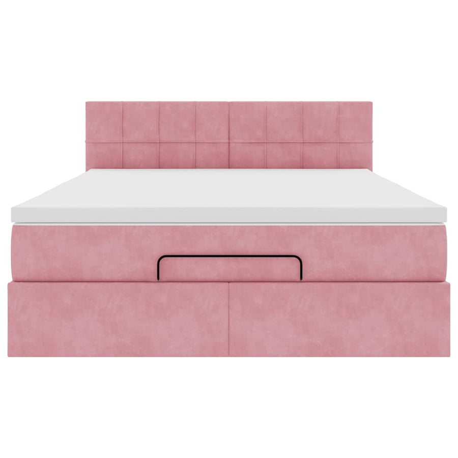 Ottoman bed met matras 140x200cm fluweel roze