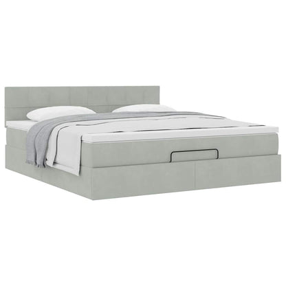 Ottoman bed met matras 160x200cm fluweel lichtgrijs