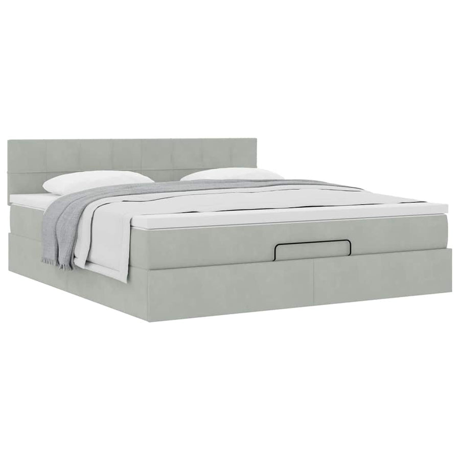Ottoman bed met matras 160x200cm fluweel lichtgrijs
