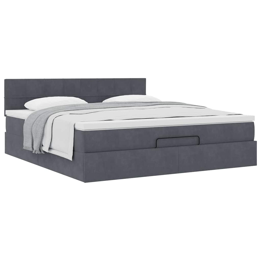 Ottoman Bed Met Matras 160X200Cm Fluweel 160 x 200 cm Donkergrijs