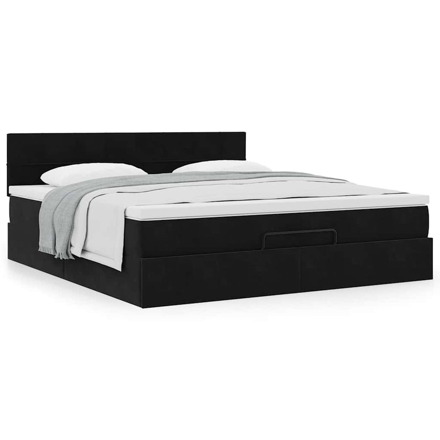 Ottoman bed met matras 160x200cm fluweel zwart