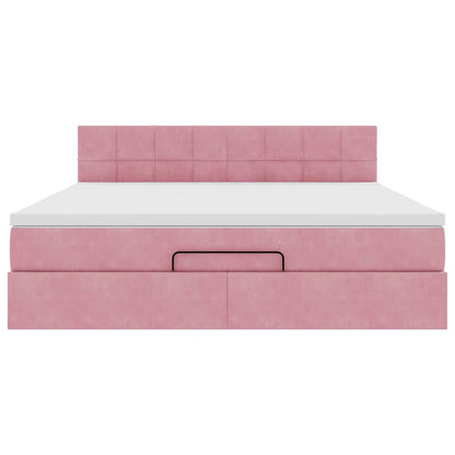 Ottoman bed met matras 160x200cm fluweel roze