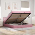 Ottoman bed with mattress 160x200cm velvet pink