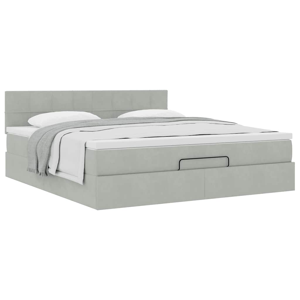 Ottoman bed met matras 180x200cm fluweel lichtgrijs