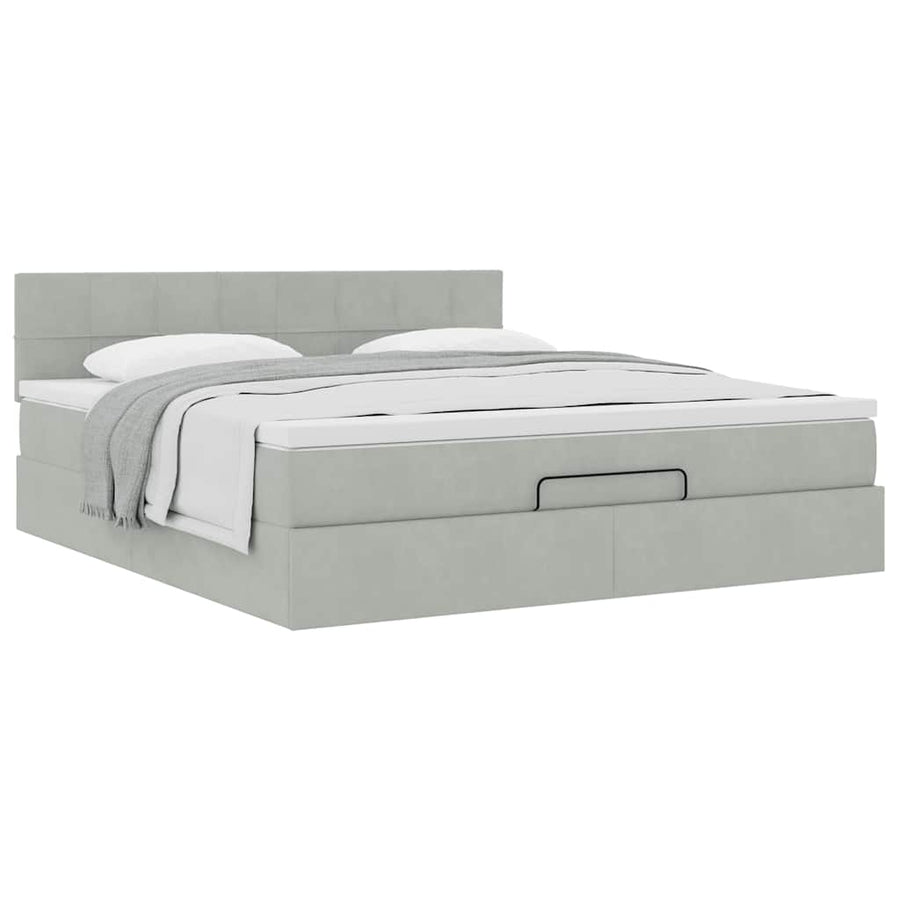 Ottoman bed met matras 180x200cm fluweel lichtgrijs