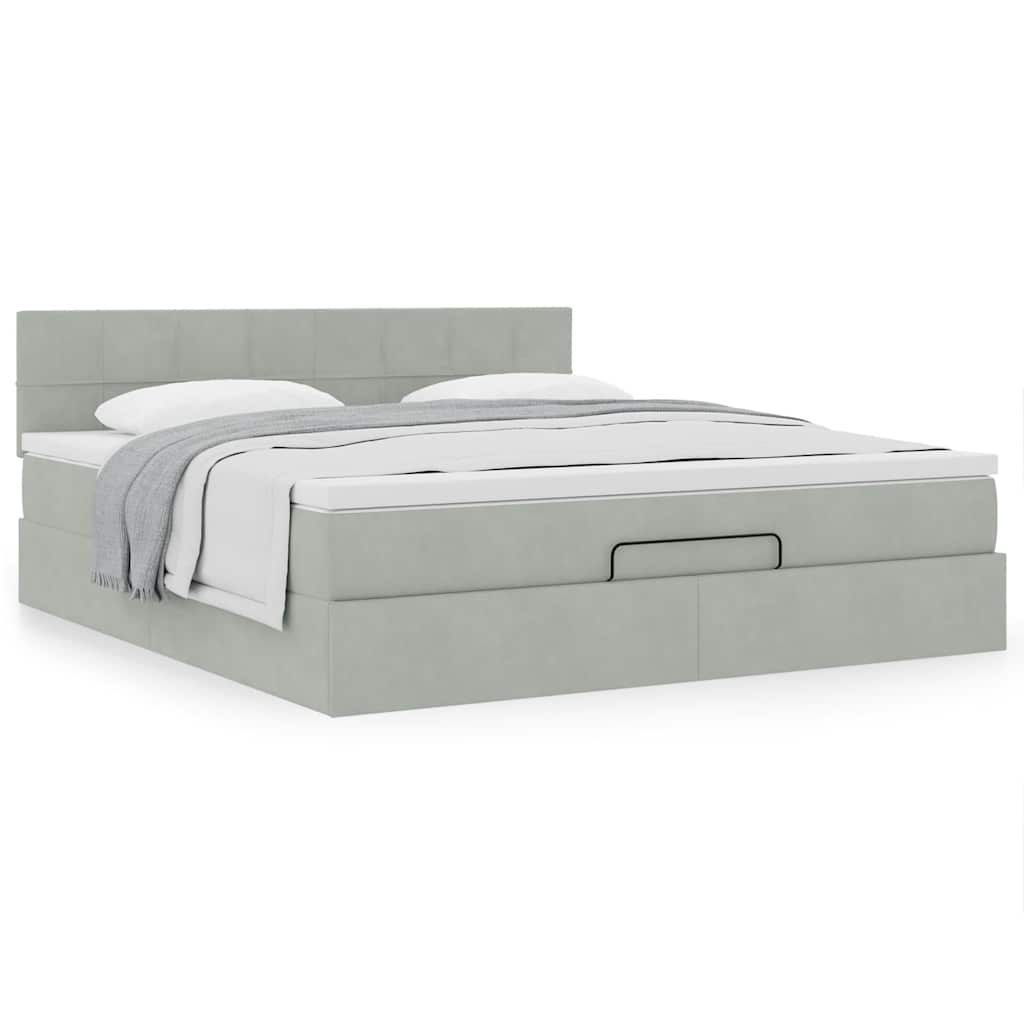 Ottoman bed met matras 180x200cm fluweel lichtgrijs