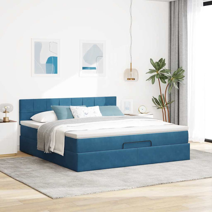 Ottoman bed met matras 180x200 cm fluweel donkerblauw