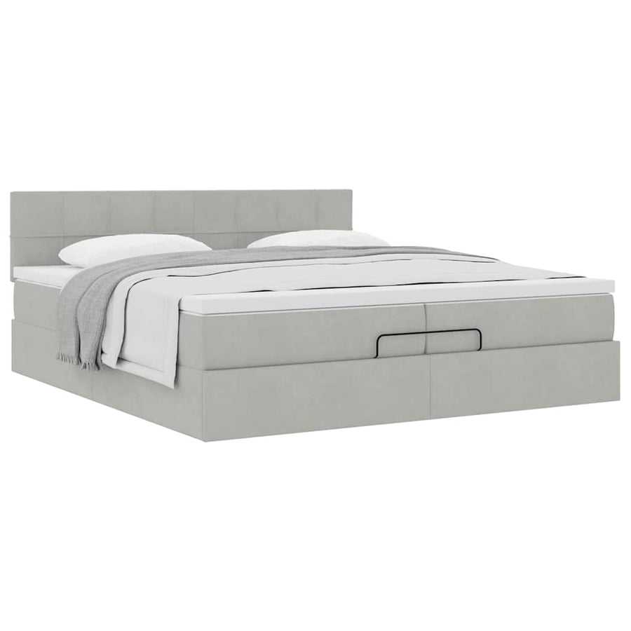 Ottoman bed met matras 200x200 cm fluweel lichtgrijs