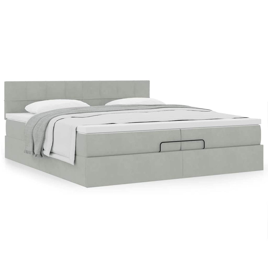Ottoman bed met matras 200x200 cm fluweel lichtgrijs
