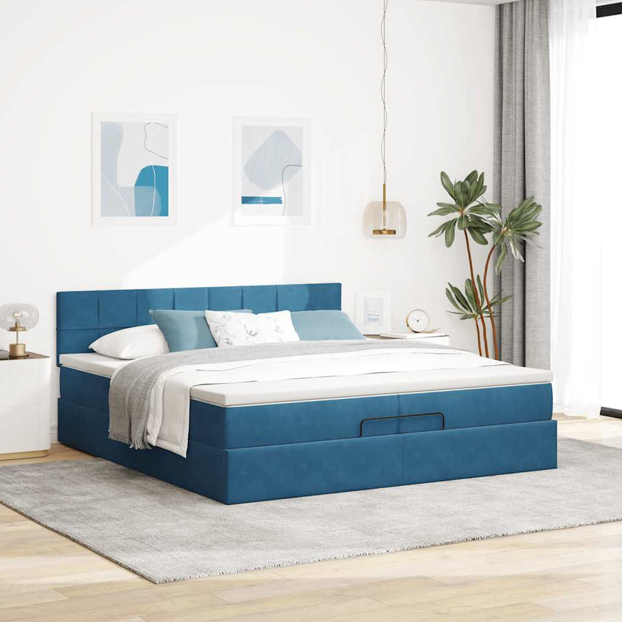 Ottoman bed met matras 200x200 cm fluweel donkerblauw