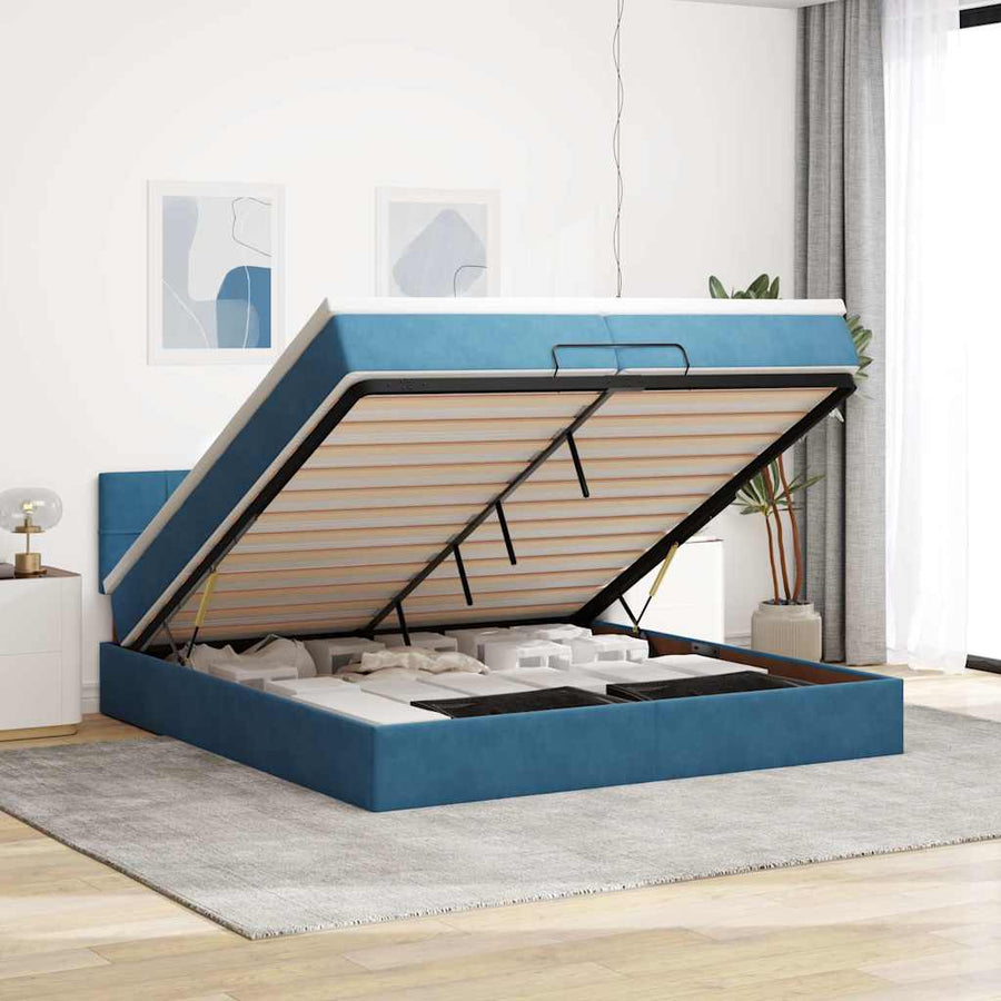 Ottoman bed met matras 200x200 cm fluweel donkerblauw