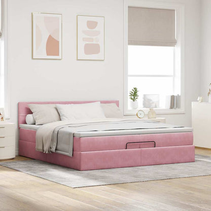 Ottoman bed met matras 200x200 cm fluweel roze