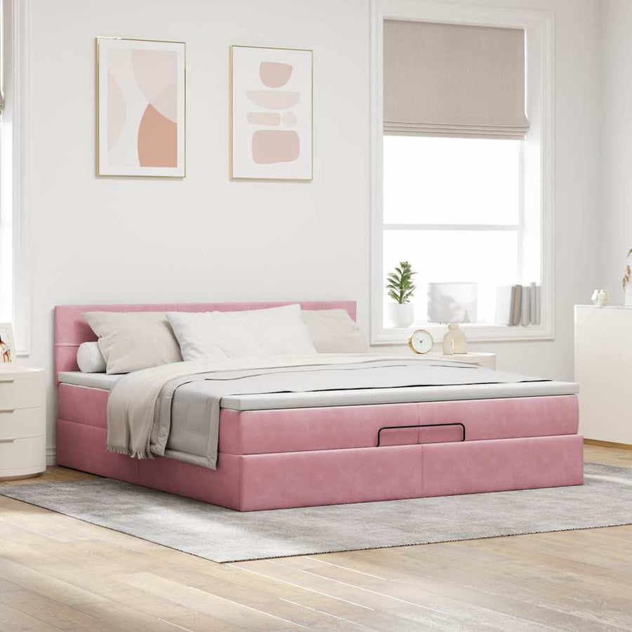 Ottoman bed met matras 200x200 cm fluweel roze