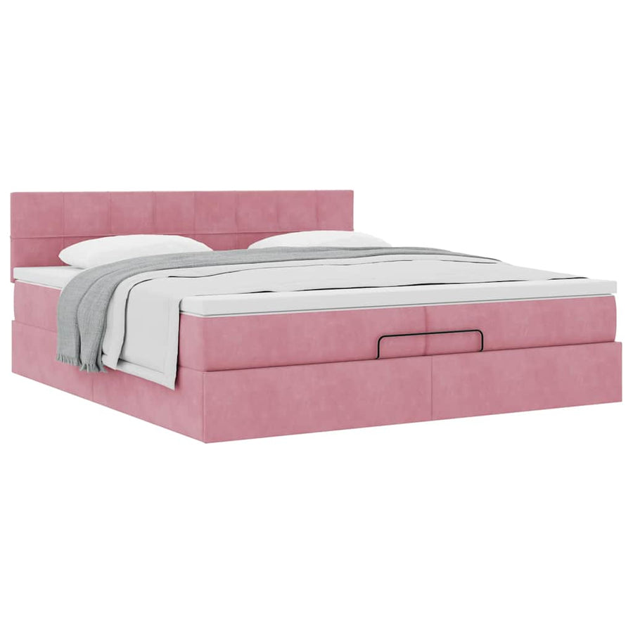 Ottoman bed met matras 200x200 cm fluweel roze