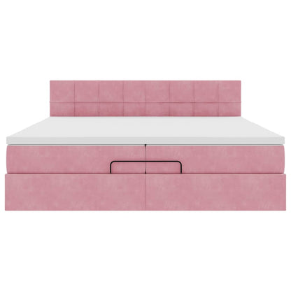 Ottoman bed met matras 200x200 cm fluweel roze