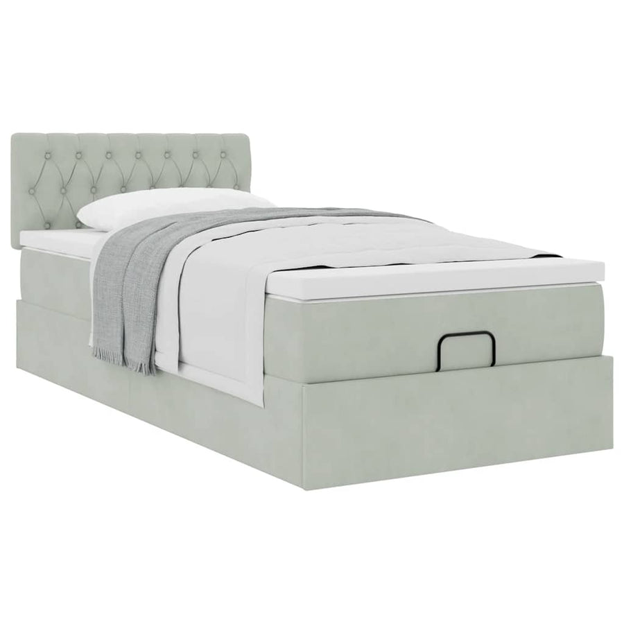 Ottoman bed met matras 80x200cm fluweel lichtgrijs