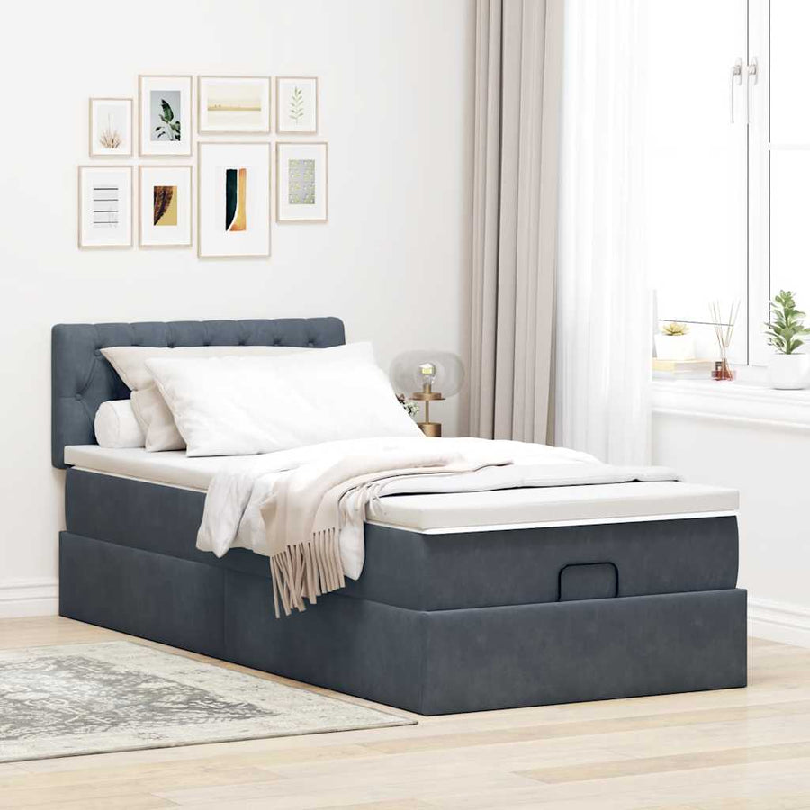 Ottoman bed met matras 80x200cm fluweel donkergrijs
