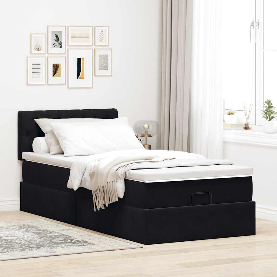 Ottoman bed met matras 80x200cm fluweel zwart
