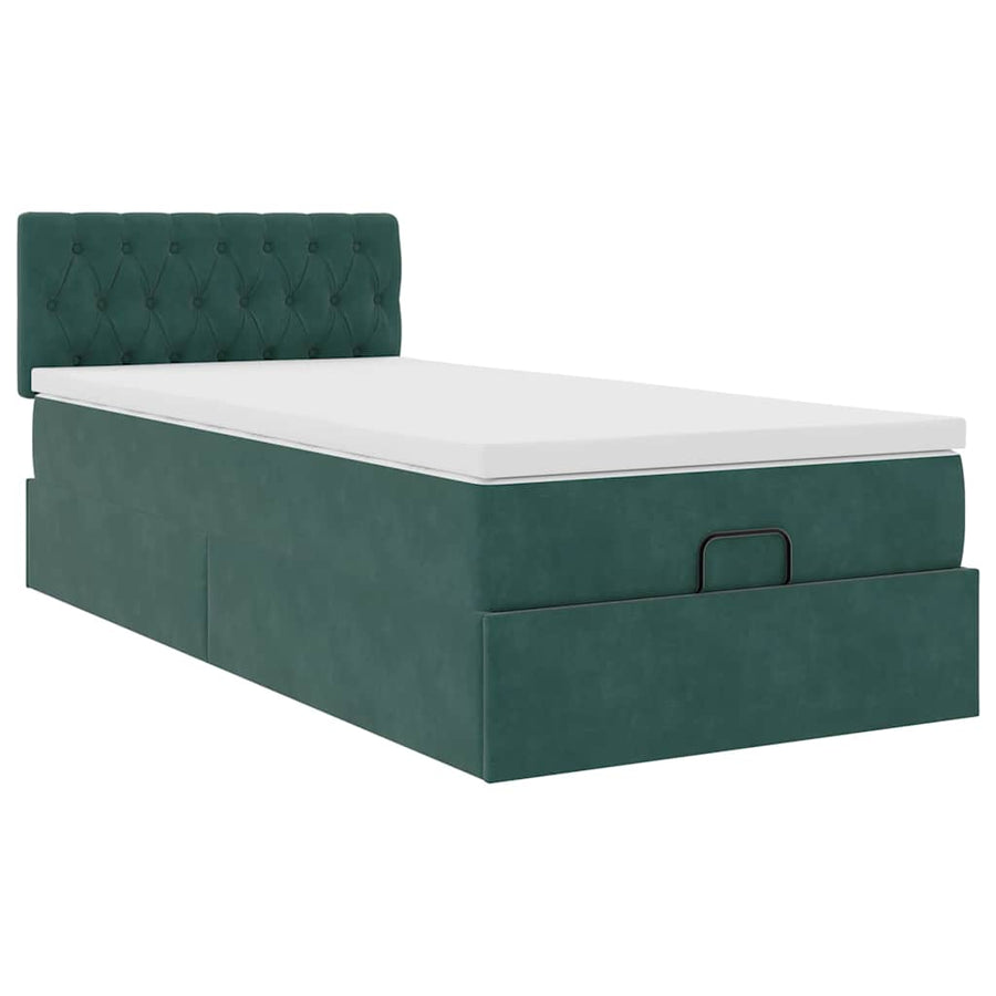 Ottoman bed met matras 80x200cm fluweel donkergroen