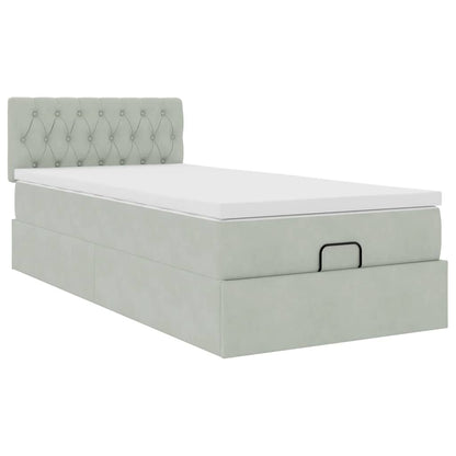 Ottoman bed met matras 90x190cm fluweel lichtgrijs