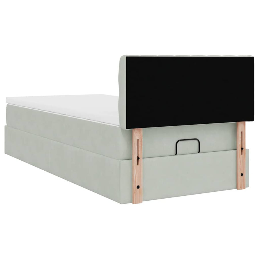 Ottoman bed met matras 90x190cm fluweel lichtgrijs