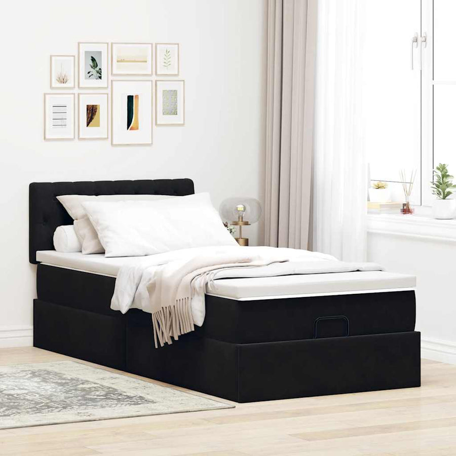 Ottoman bed met matras 90x190cm fluweel zwart