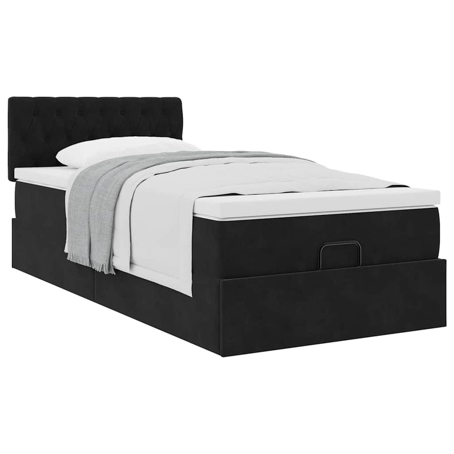 Ottoman bed met matras 90x190cm fluweel zwart