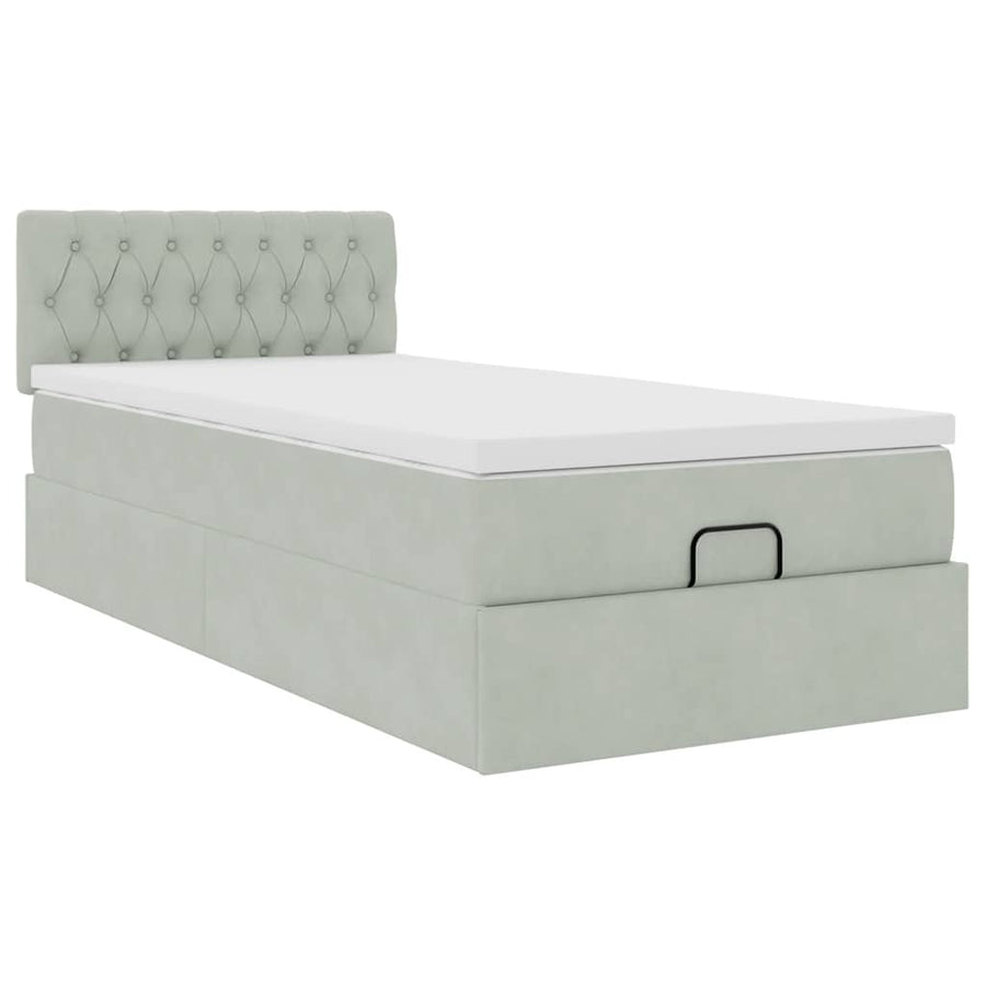 Ottoman bed met matras 90x200cm fluweel lichtgrijs