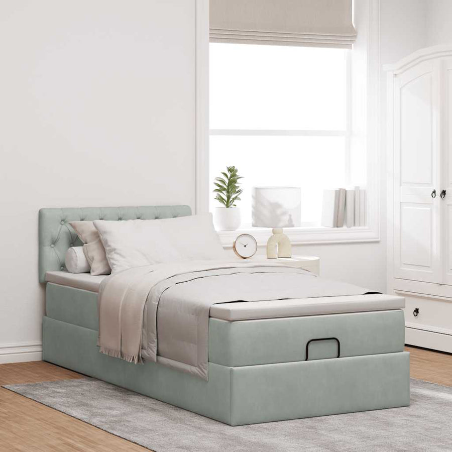 Ottoman bed met matras 90x200cm fluweel lichtgrijs