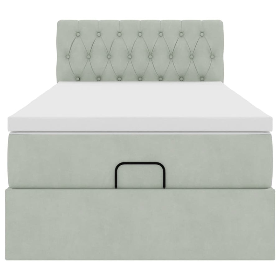 Ottoman bed met matras 90x200cm fluweel lichtgrijs