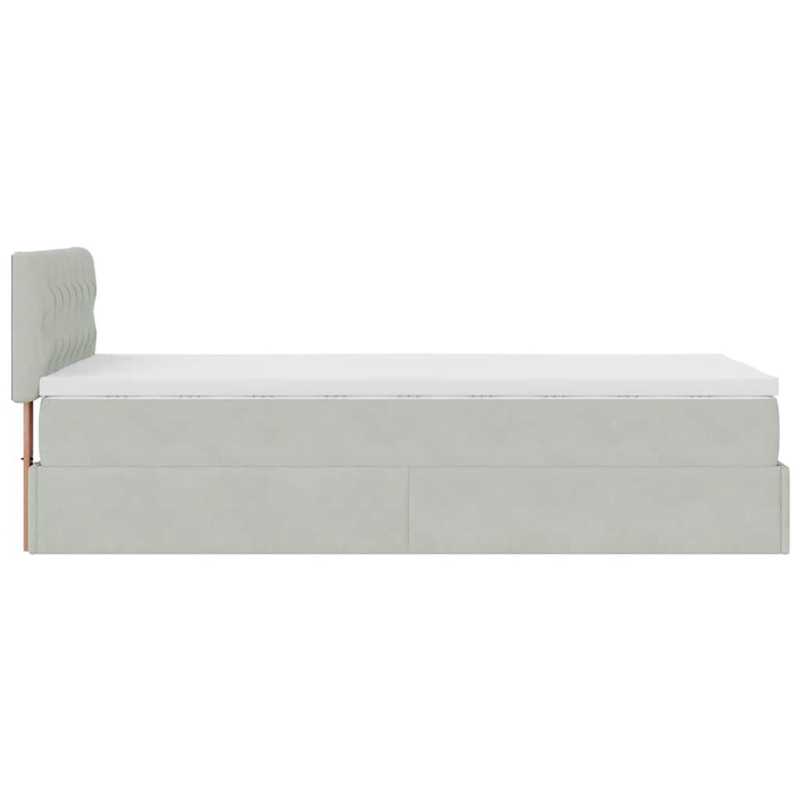 Ottoman bed met matras 90x200cm fluweel lichtgrijs