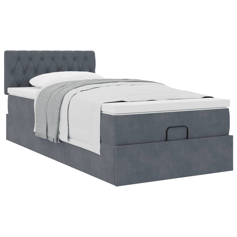 Ottoman bed met matras 90x200cm fluweel donkergrijs