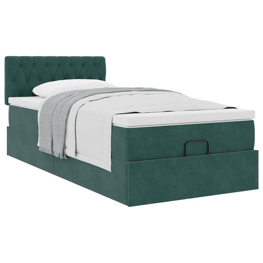 Ottoman bed met matras 90x200cm fluweel donkergroen