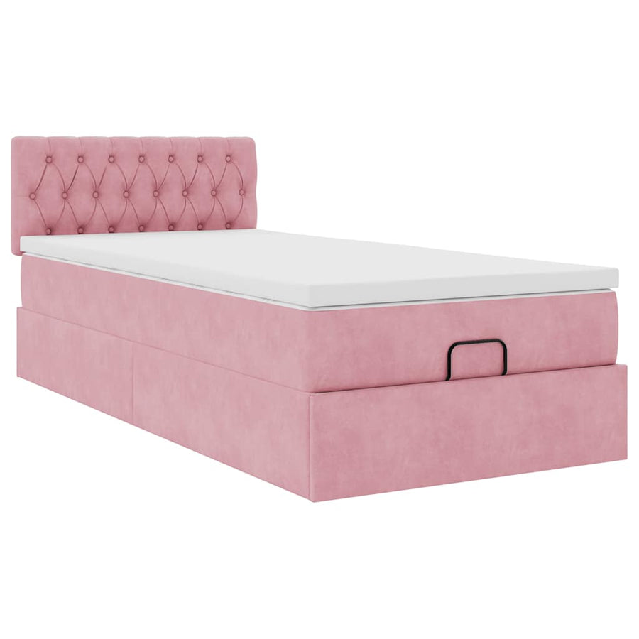 Ottoman bed met matras 90x200cm fluweel roze