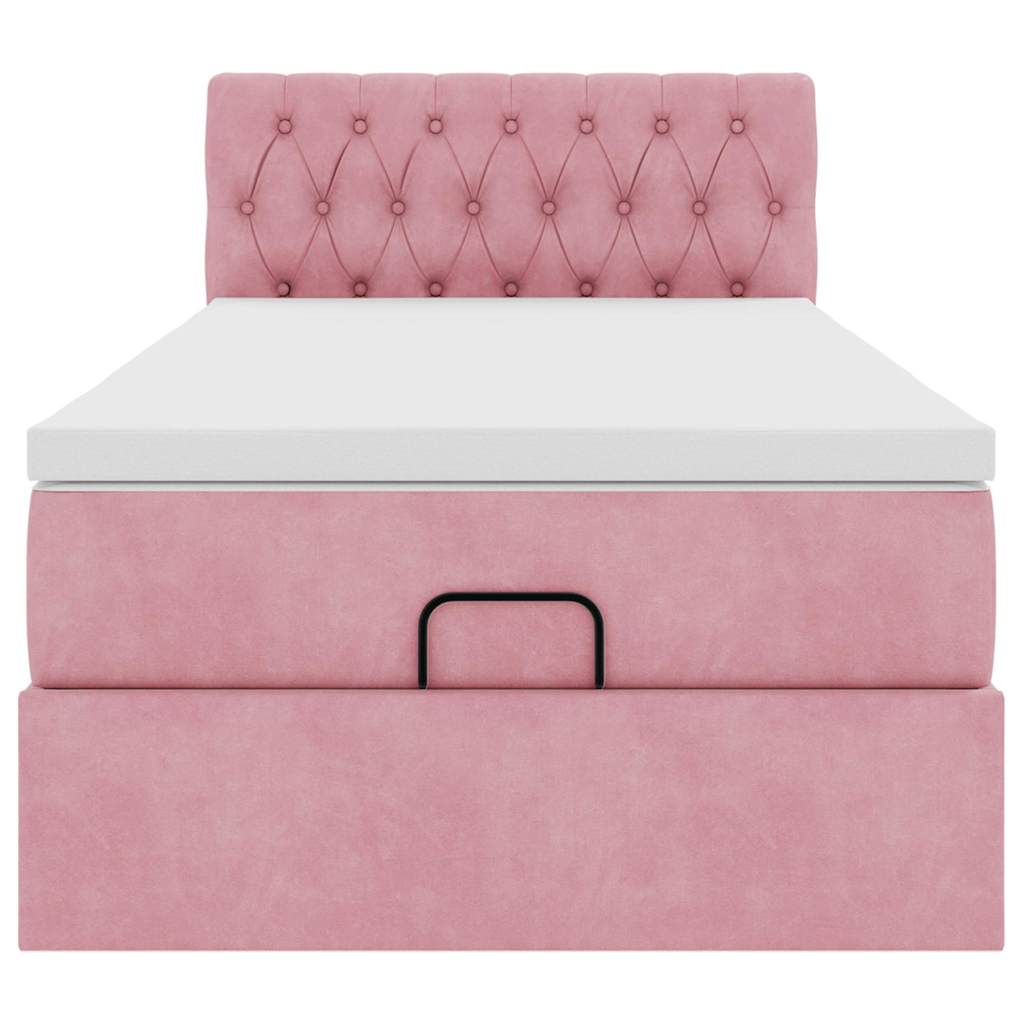 Ottoman bed met matras 90x200cm fluweel roze
