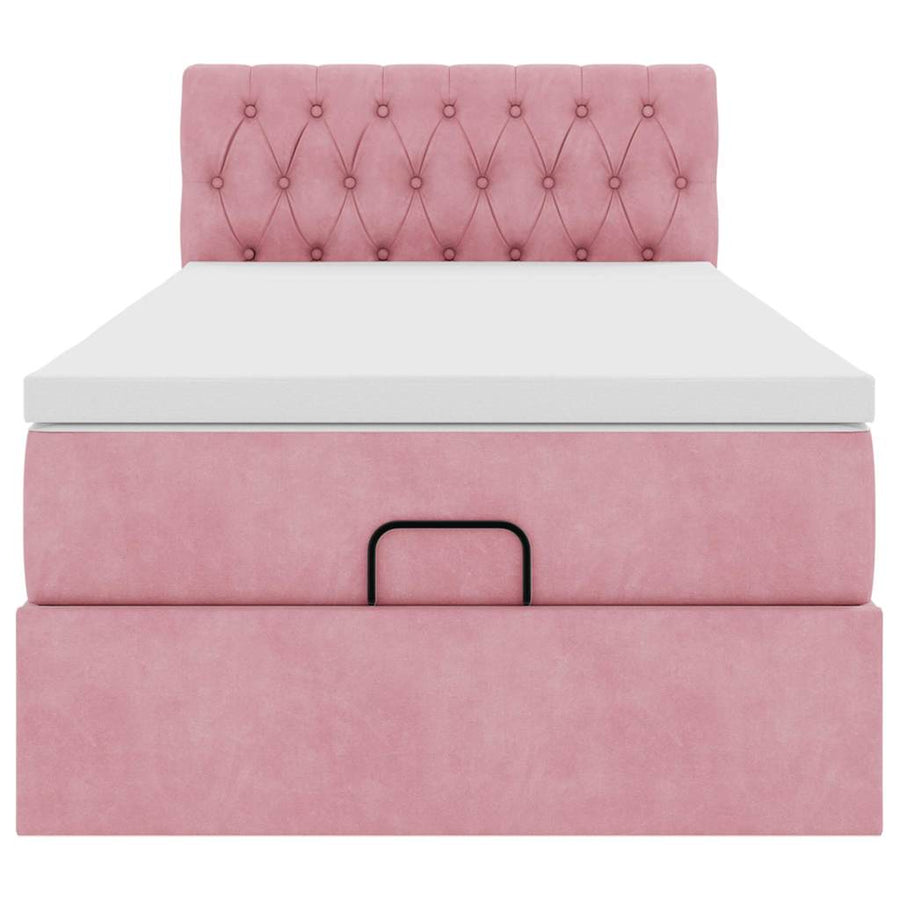 Ottoman bed met matras 90x200cm fluweel roze