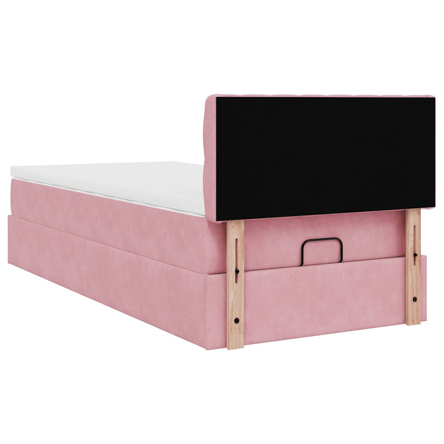 Ottoman bed met matras 90x200cm fluweel roze