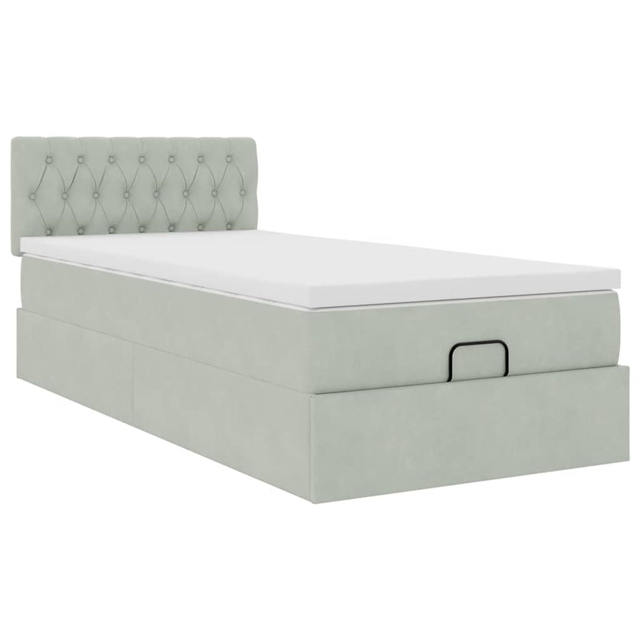 Ottoman bed met matras 100x200 cm fluweel lichtgrijs