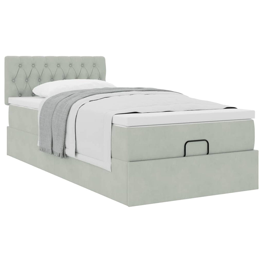 Ottoman bed met matras 100x200 cm fluweel lichtgrijs