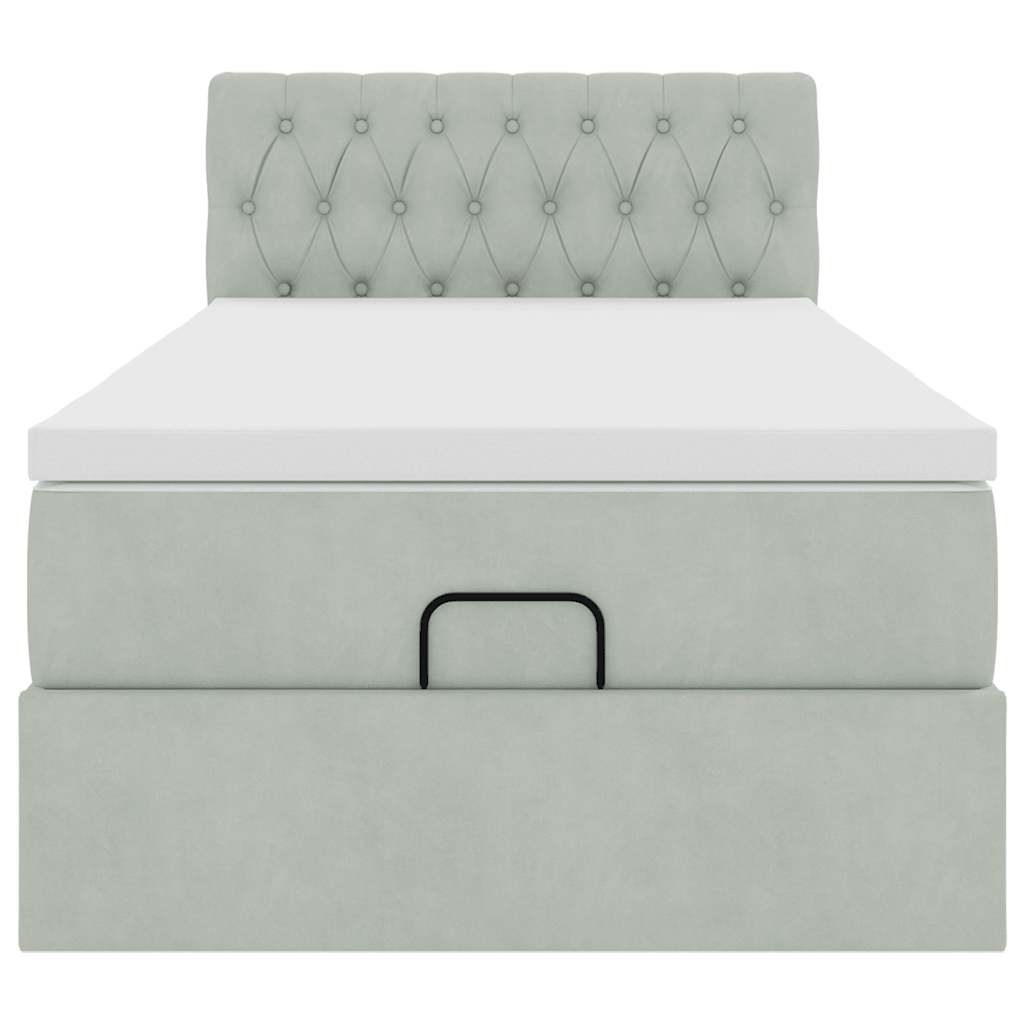 Ottoman bed met matras 100x200 cm fluweel lichtgrijs