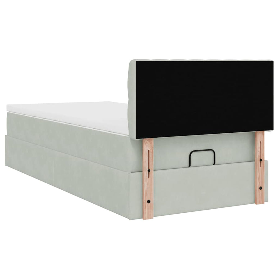 Ottoman bed met matras 100x200 cm fluweel lichtgrijs