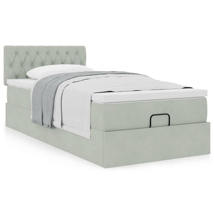 Ottoman bed met matras 100x200 cm fluweel lichtgrijs