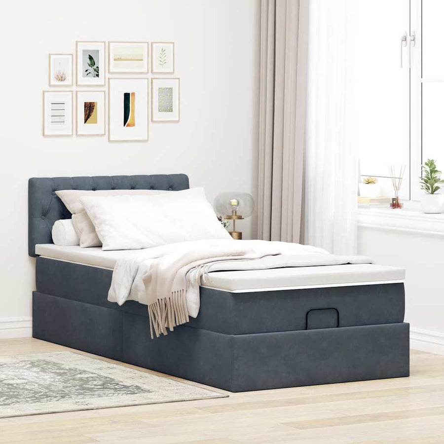 Ottoman bed met matras 100x200 cm fluweel donkergrijs