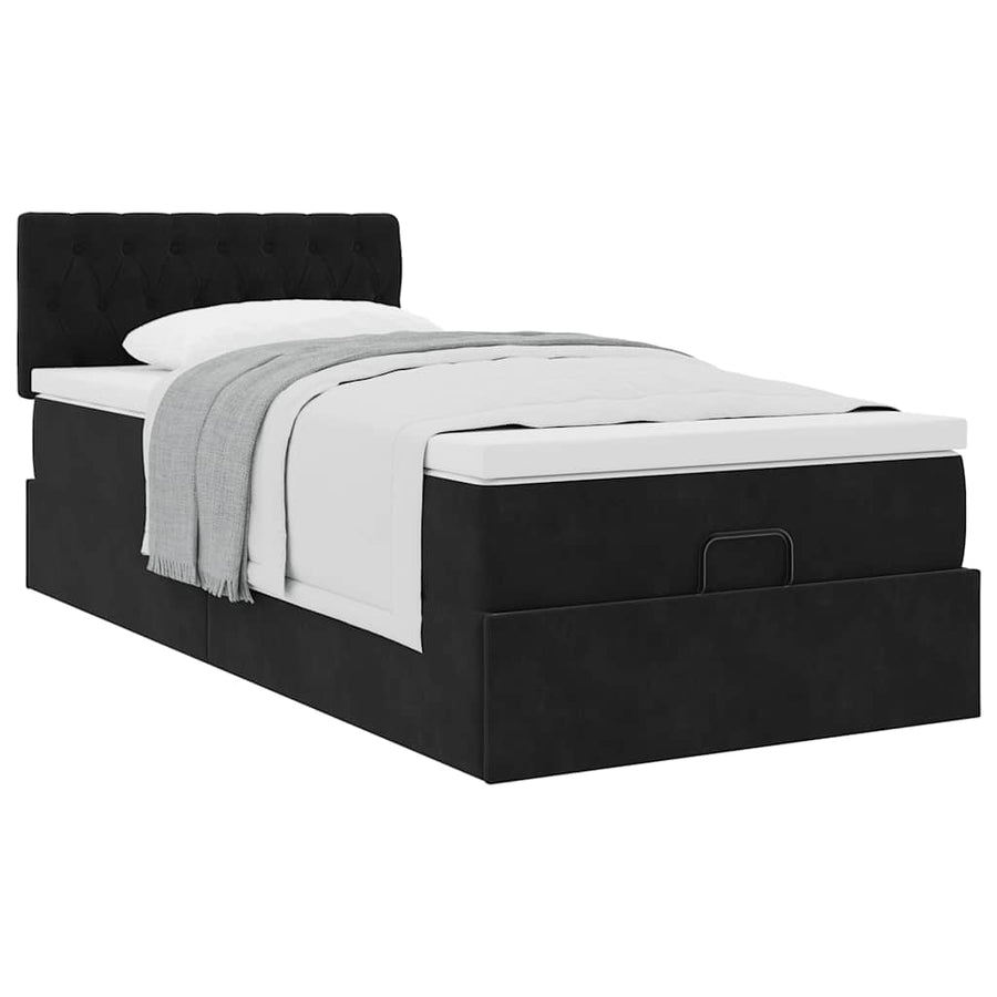 Ottoman bed met matras 100x200 cm fluweel zwart