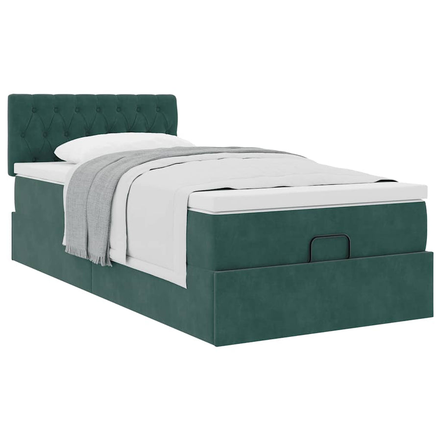Ottoman bed met matras 100x200 cm fluweel donkergroen