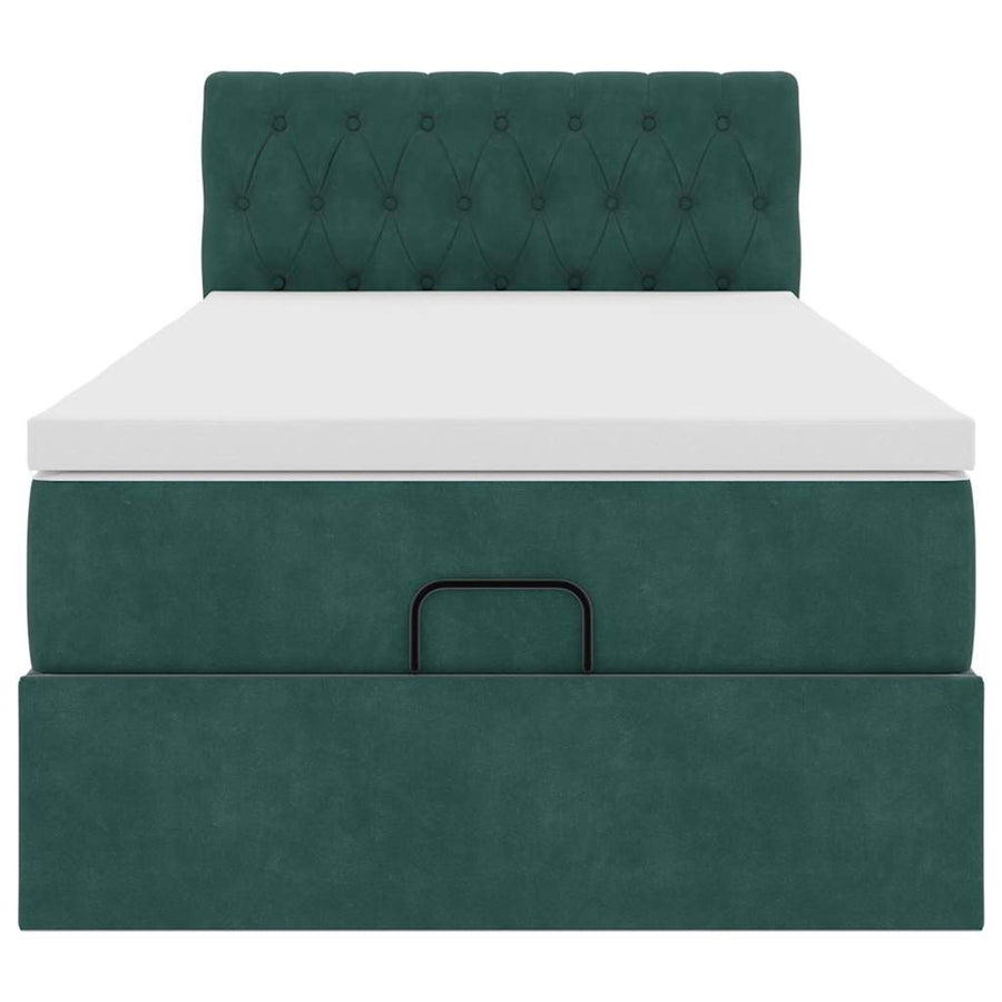 Ottoman bed met matras 100x200 cm fluweel donkergroen
