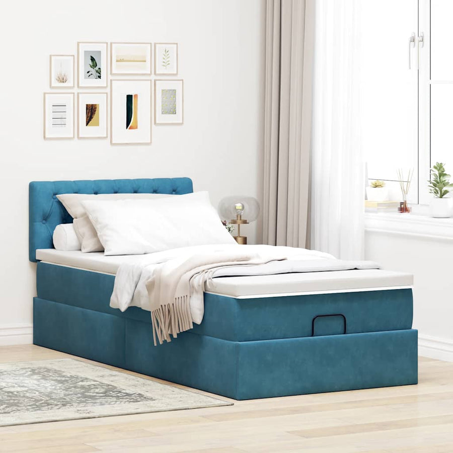Ottoman bed met matras 100x200 cm fluweel donkerblauw