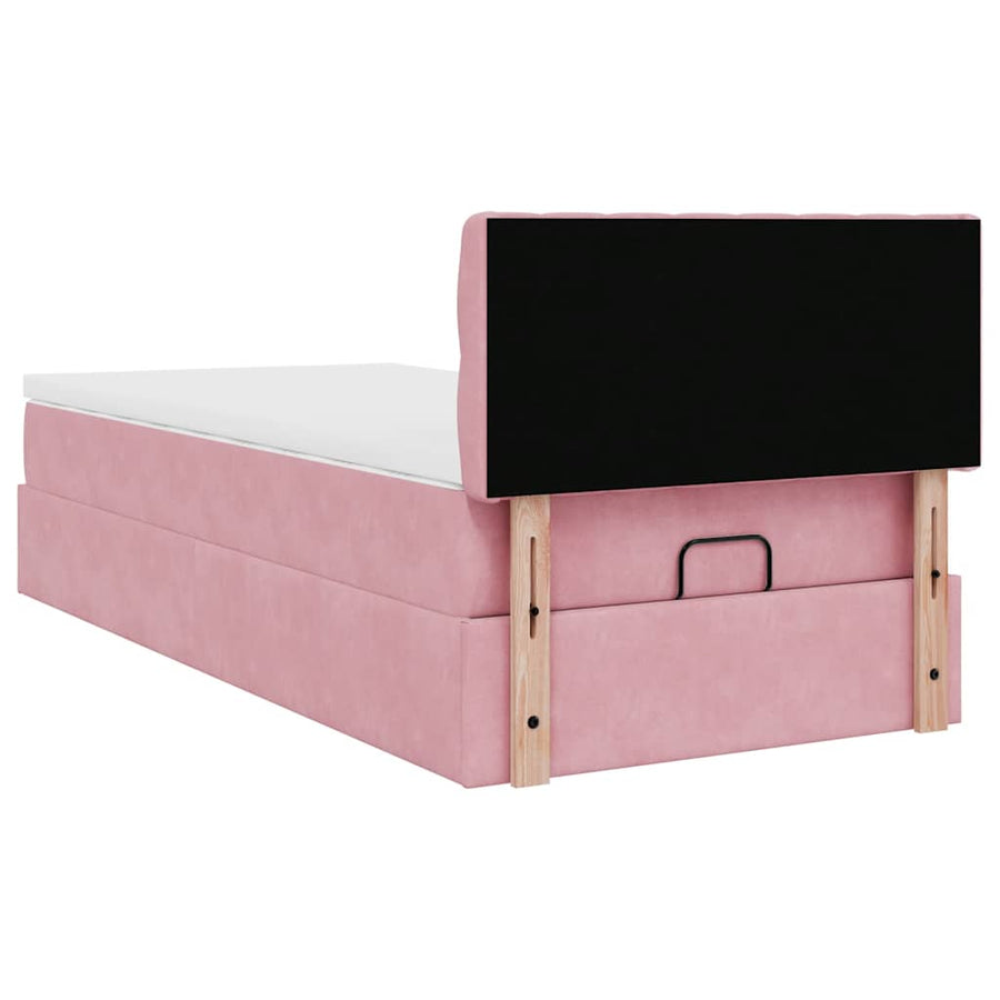 Ottoman bed met matras 100x200 cm fluweel roze