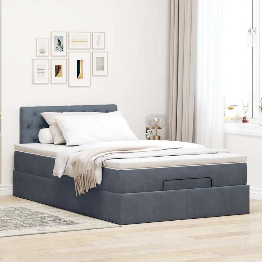 Ottoman bed met matras 120x190 cm fluweel donkergrijs