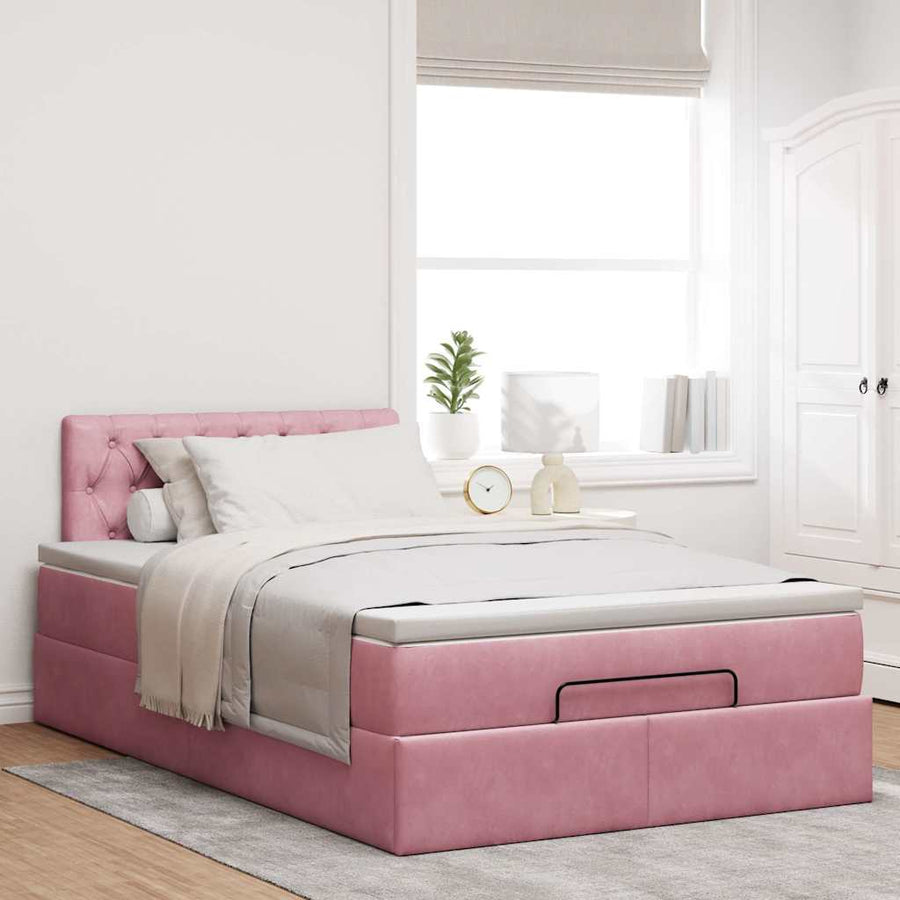 Ottoman bed met matras 120x190 cm fluweel roze